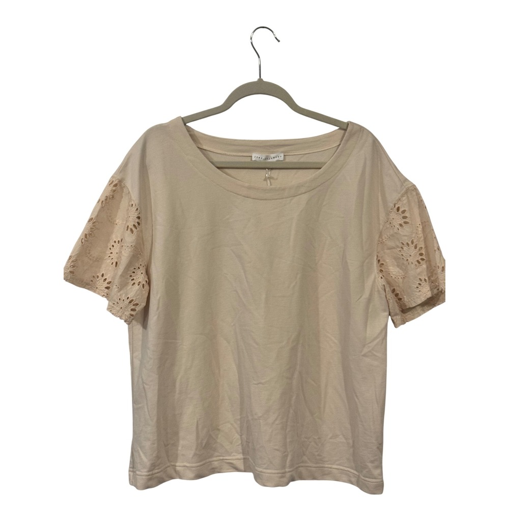 Jane + Delancey Womens Cream Eyelet Short Sleeve Top Vintage Look Large NWT